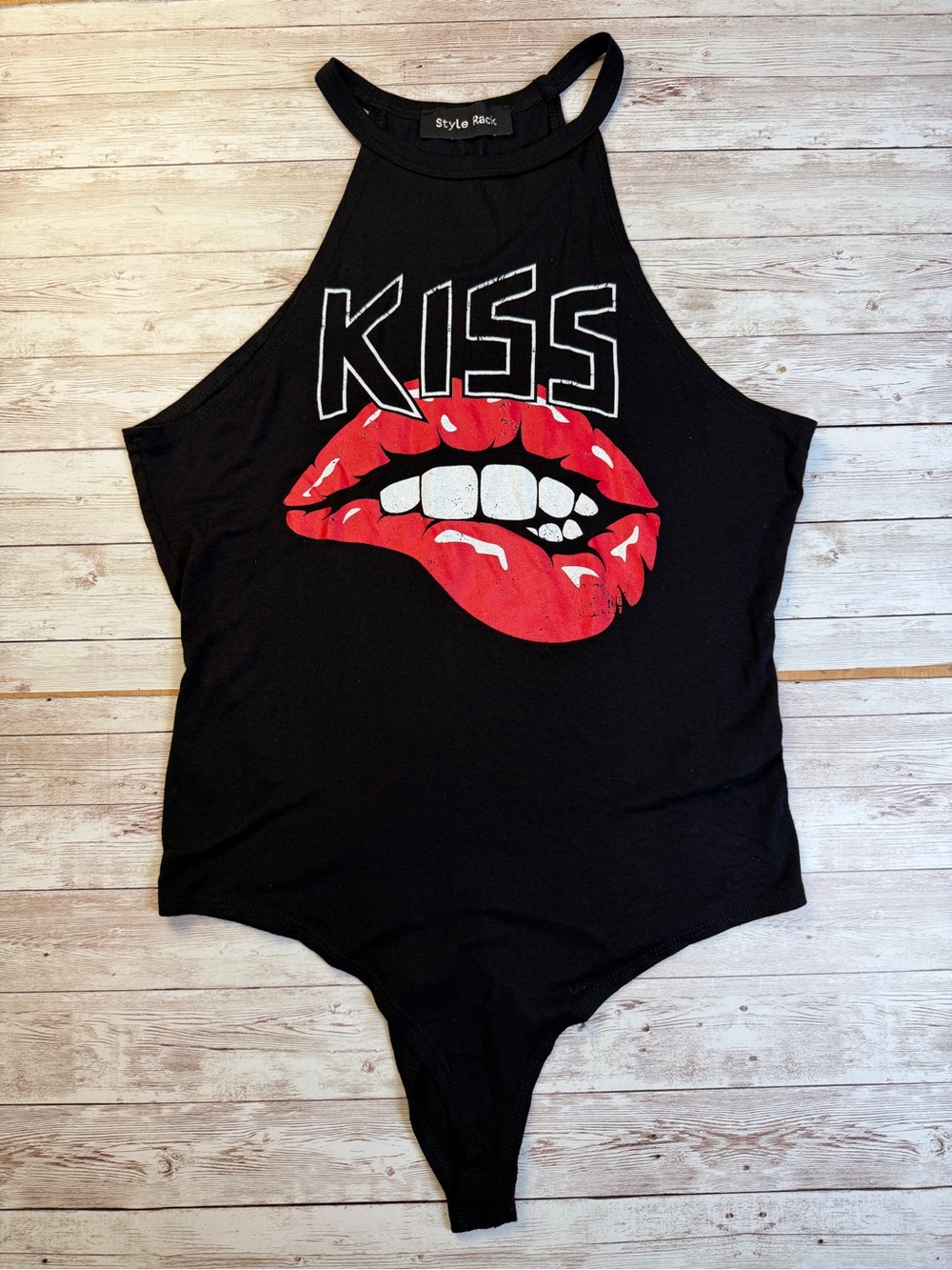 Style Rack Kids Black One-Piece with Red Lip 'KISS' Graphic